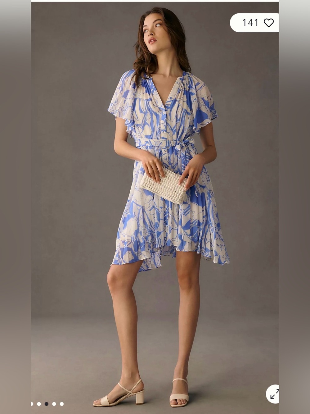 By Anthropologie Size XS V-Neck Ruffle-Sleeve Pleated Dress